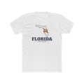 Florida Tampa Mission Flag Map shirt in White: Florida state flag in the outline of Florida with navy lettering, front view