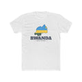 Rwanda Kigali Mission Flag Map shirt in White: flag of Rwanda in the outline of Rwanda with navy lettering, front view