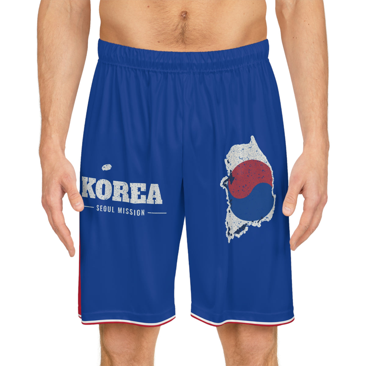 Korea Seoul Mission Basketball Shorts, worn, front view