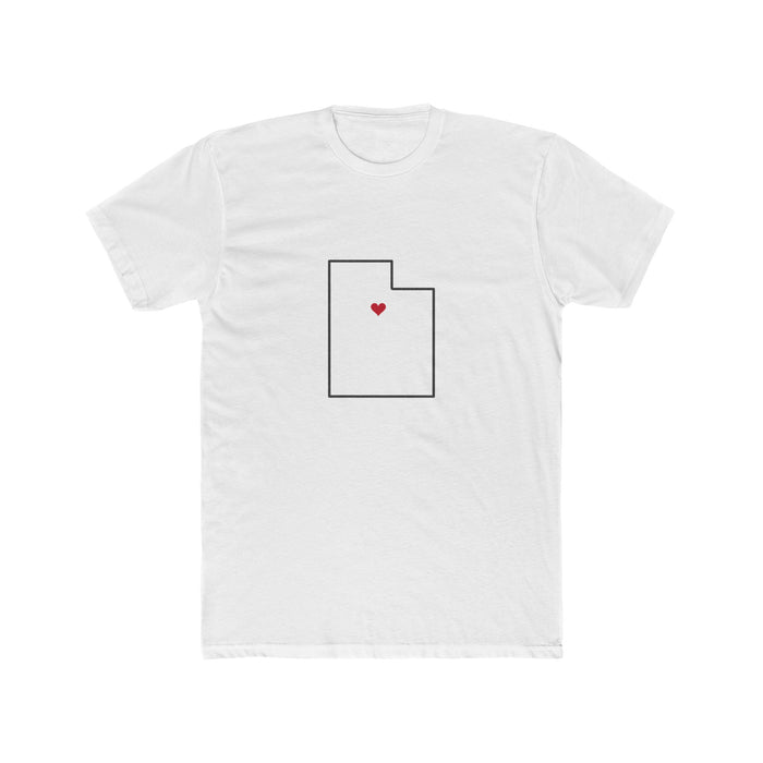 Utah Orem Mission Heart Map shirt in White: Utah outline with a red heart, front view