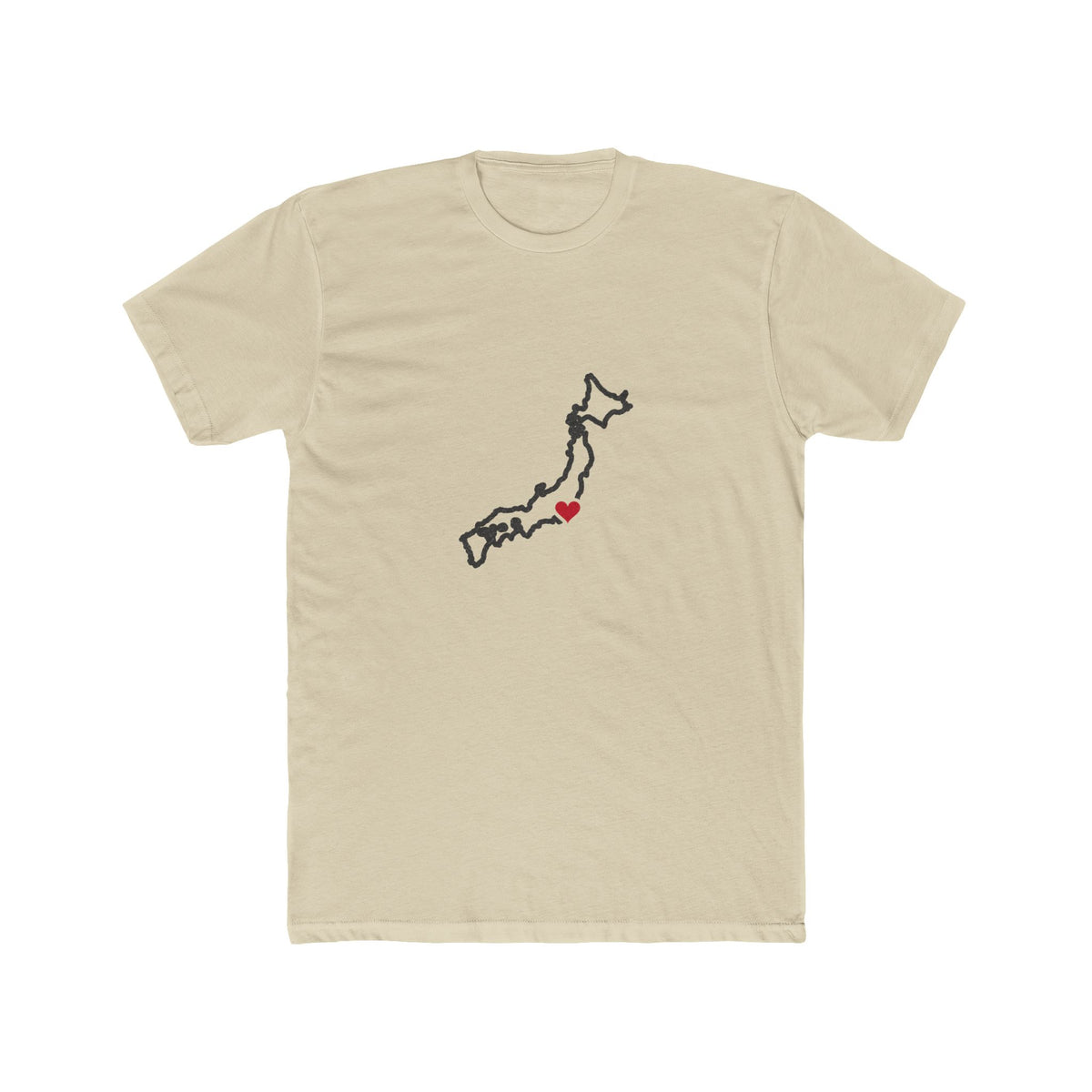 Japan Tokyo South Mission Heart Map shirt in Cream: Japan outline with a red heart, front view