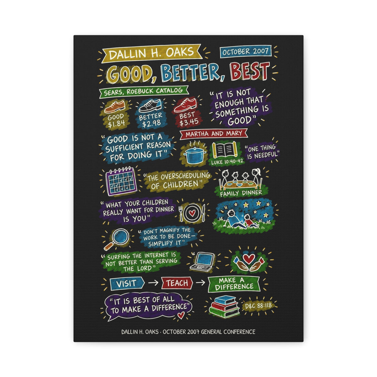 Good, Better, Best Sketch Note Canvas (Black) — Dallin H. Oaks