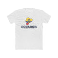 Ecuador Guayaquil East Mission Flag Map shirt in White: flag of Ecuador in the outline of Ecuador with navy lettering, front view
