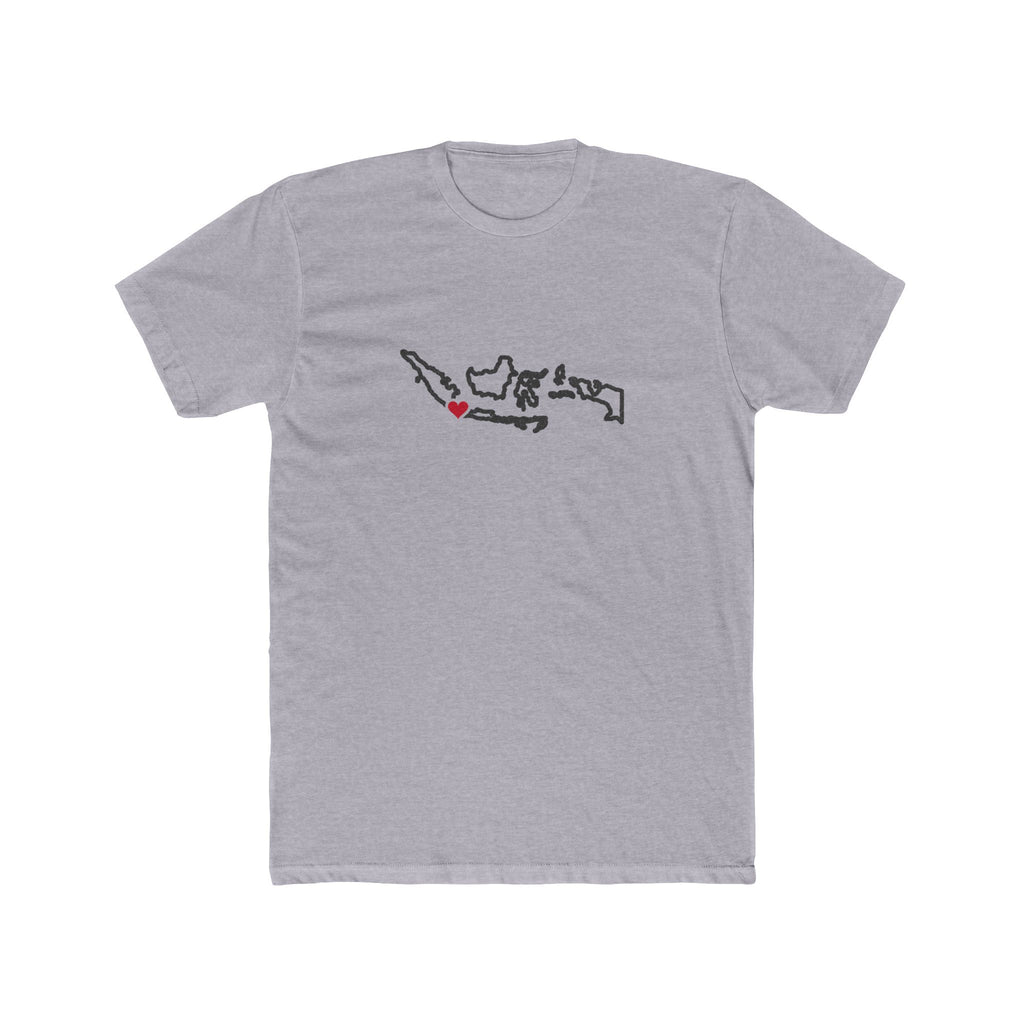 Indonesia Jakarta Mission Heart Map shirt in Heather Grey: Indonesia outline with a red heart, front view