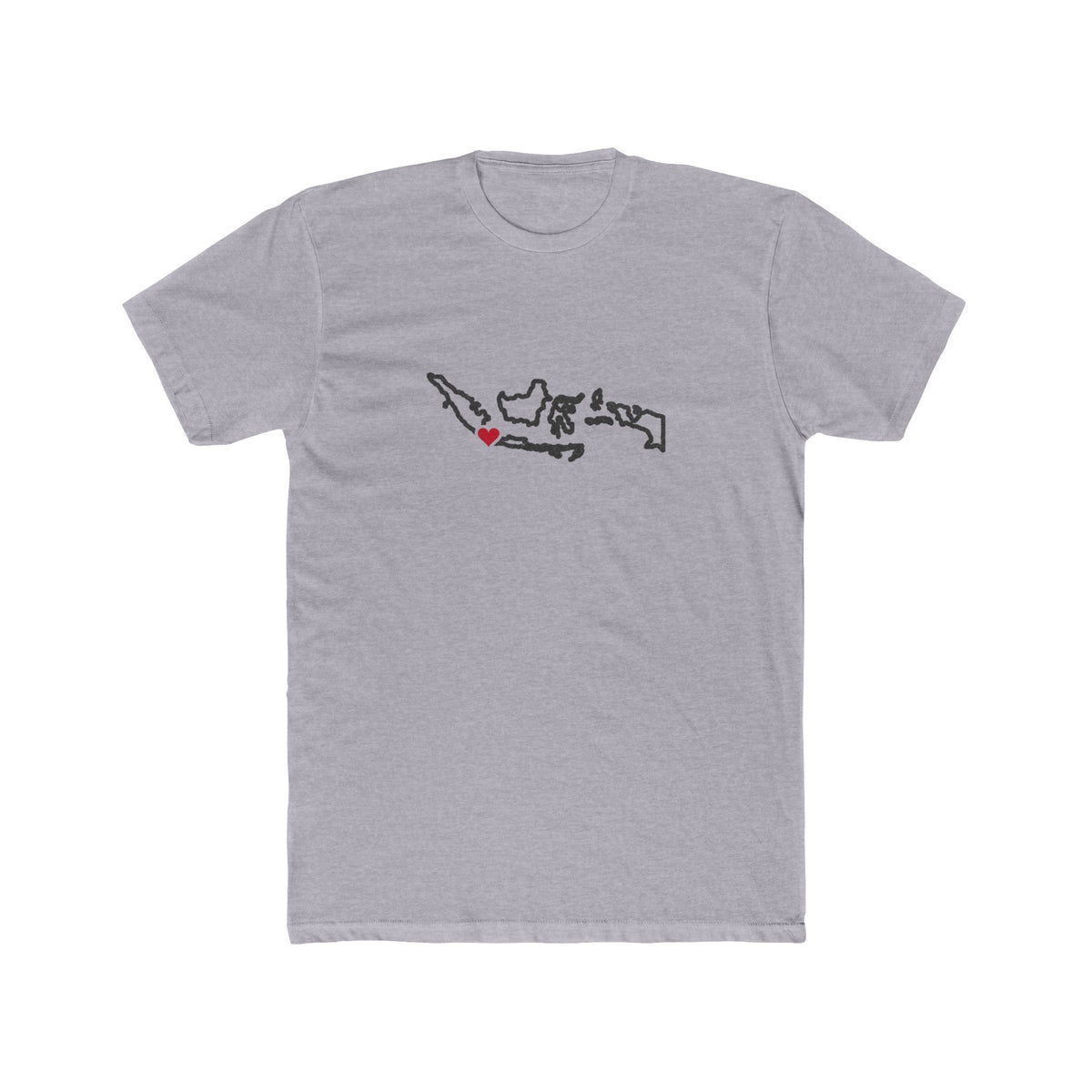 Indonesia Jakarta Mission Heart Map shirt in Heather Grey: Indonesia outline with a red heart, front view