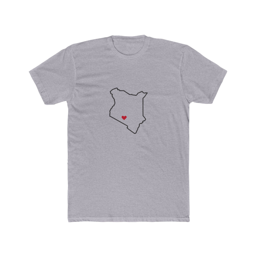Kenya Nairobi East Mission Heart Map shirt in Heather Grey: Kenya outline with a red heart, front view