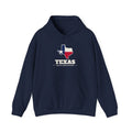 Texas Dallas North Mission Flag Map Hoodie in Navy, front view with the flag map and mission name
