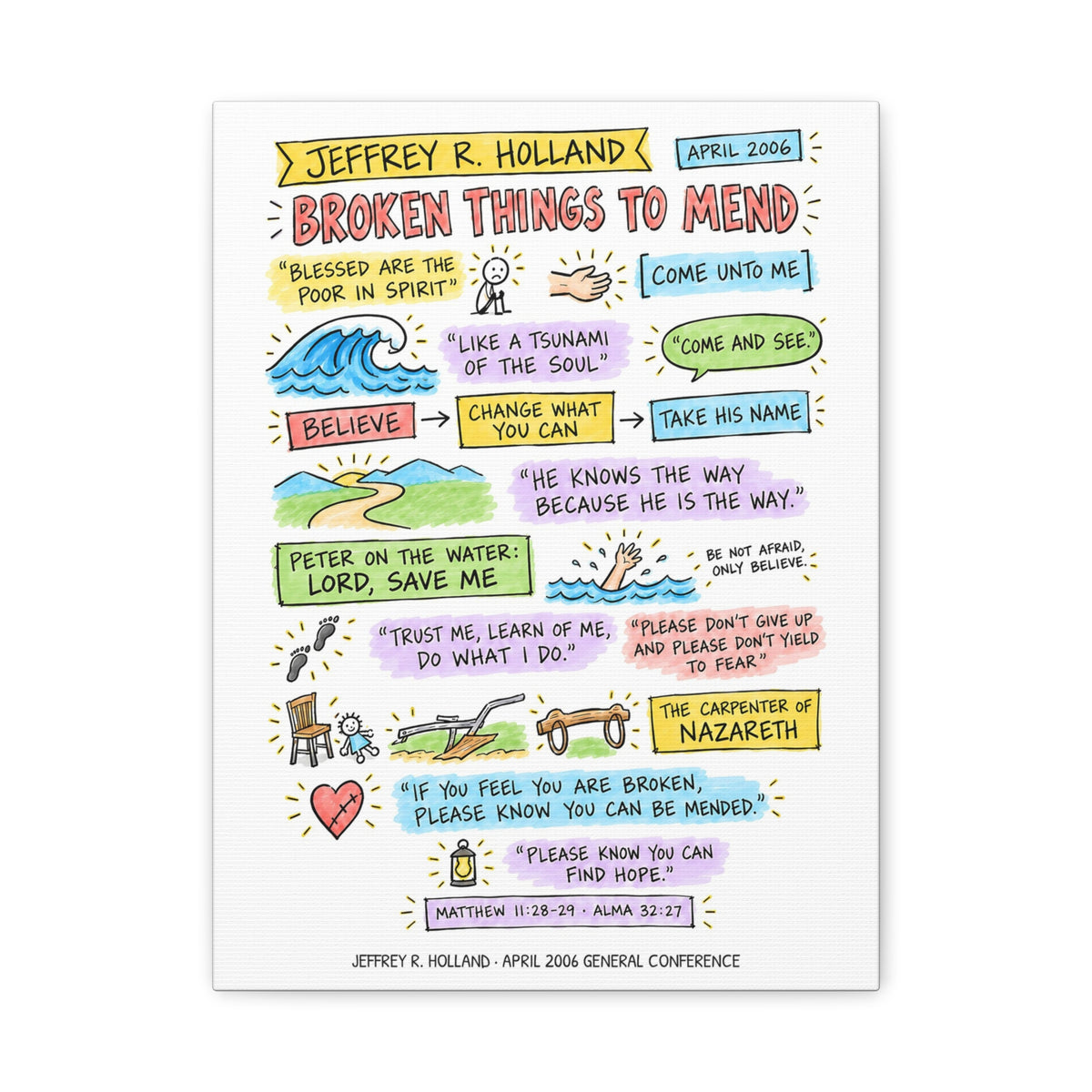 Broken Things to Mend Sketch Note Canvas — Jeffrey R. Holland