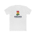 Ghana Accra East Mission Flag Map shirt in White: flag of Ghana in the outline of Ghana with navy lettering, front view