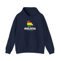 Bolivia La Paz Mission Flag Map Hoodie in Navy, front view with the flag map and mission name