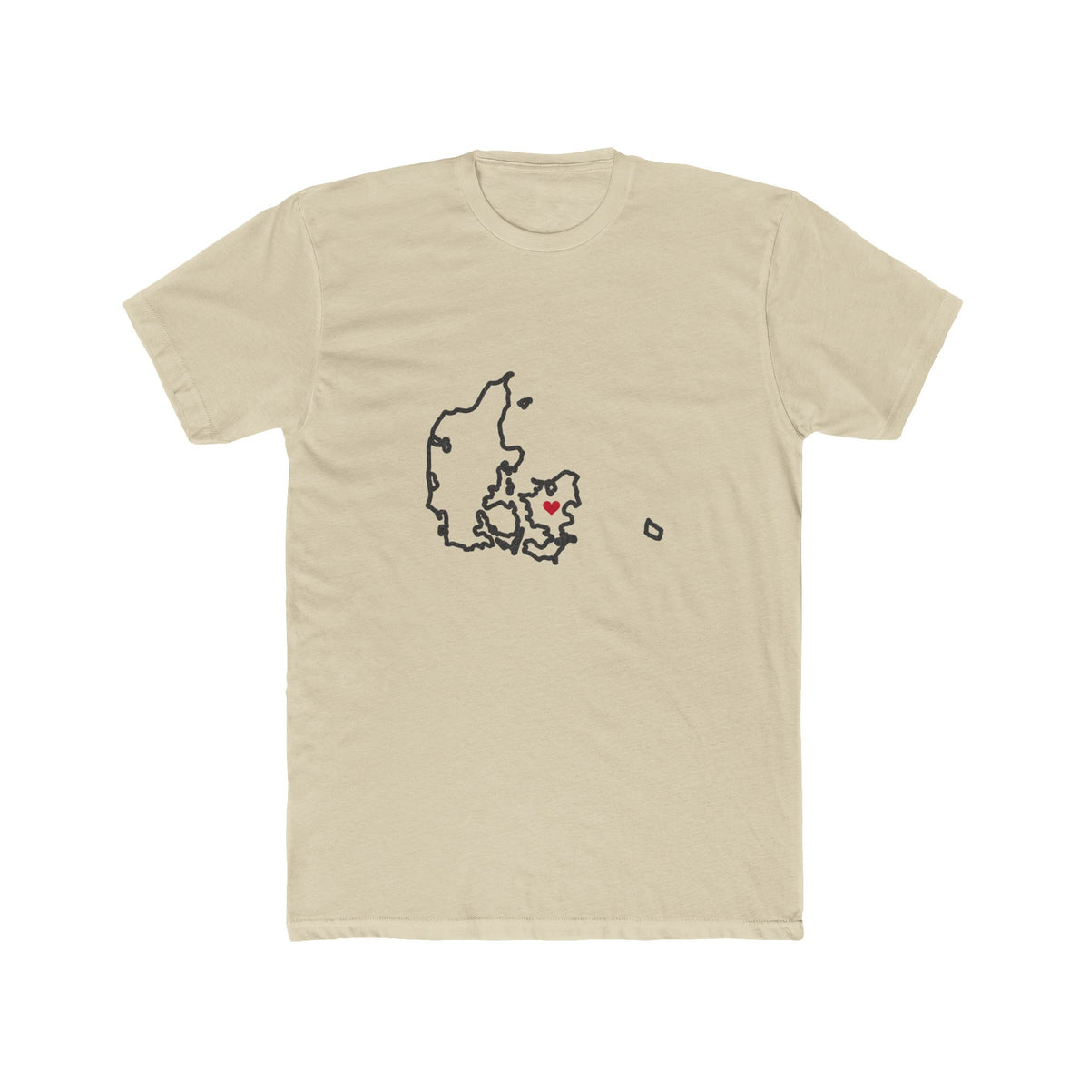 Denmark Copenhagen Mission Heart Map shirt in Cream: Denmark outline with a red heart, front view
