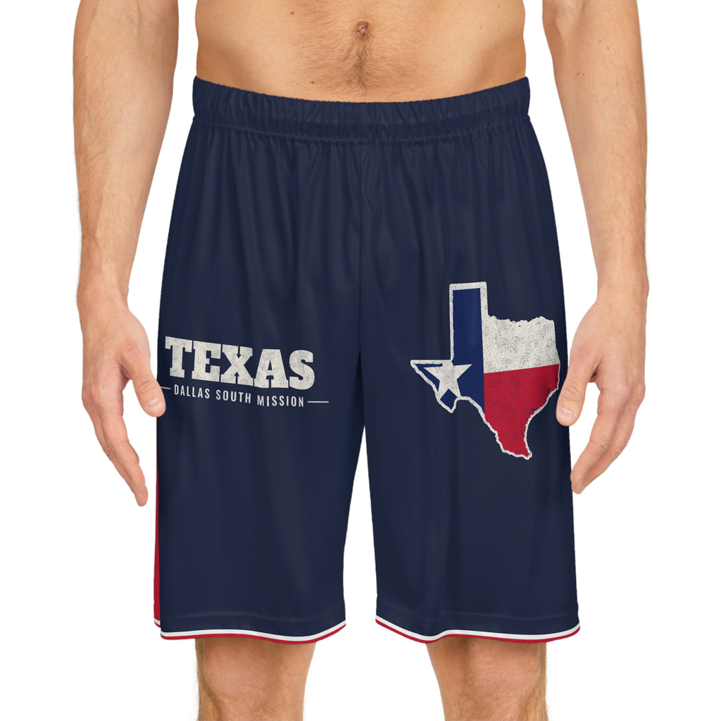 Texas Dallas South Mission Basketball Shorts, worn, front view