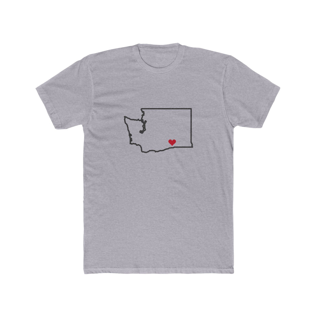 Washington Kennewick Mission Heart Map shirt in Heather Grey: Washington outline with a red heart, front view