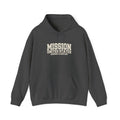 Arizona Flagstaff Mission Hoodie in Dark Heather, front view with the varsity mission design