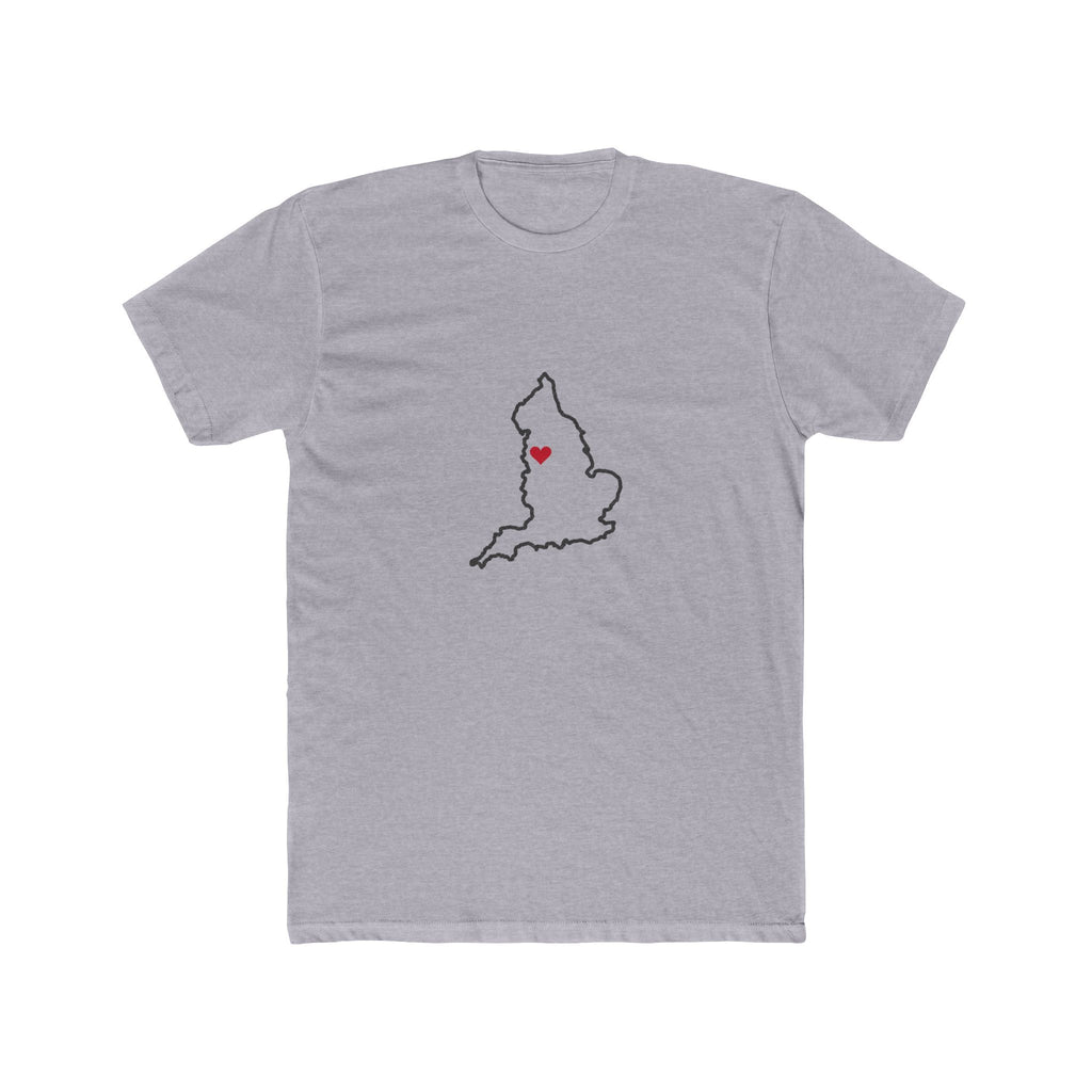 England Manchester Mission Heart Map shirt in Heather Grey: England outline with a red heart, front view