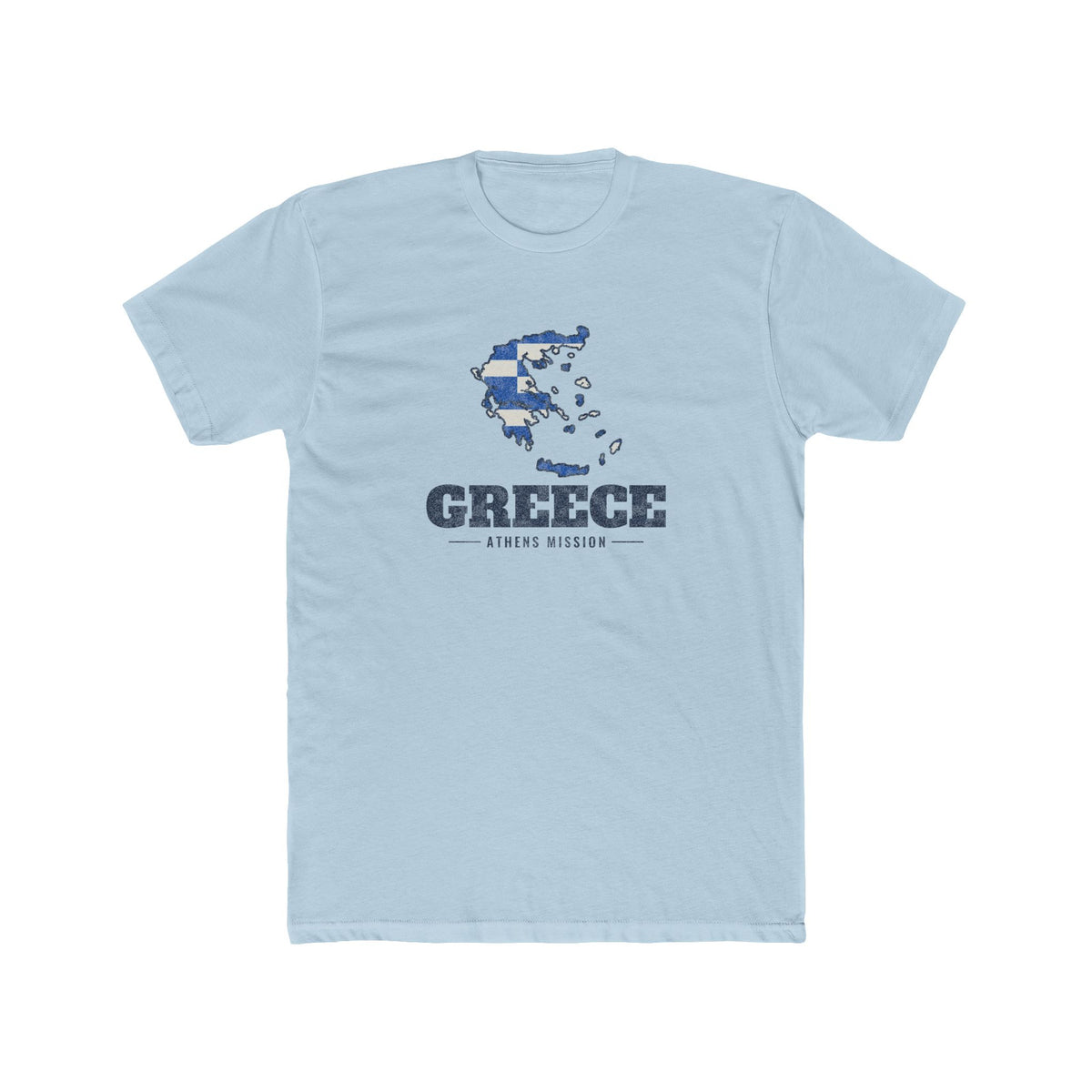 Greece Athens Mission Flag Map shirt in Desert Pink: flag of Greece in the outline of Greece with navy lettering, front view