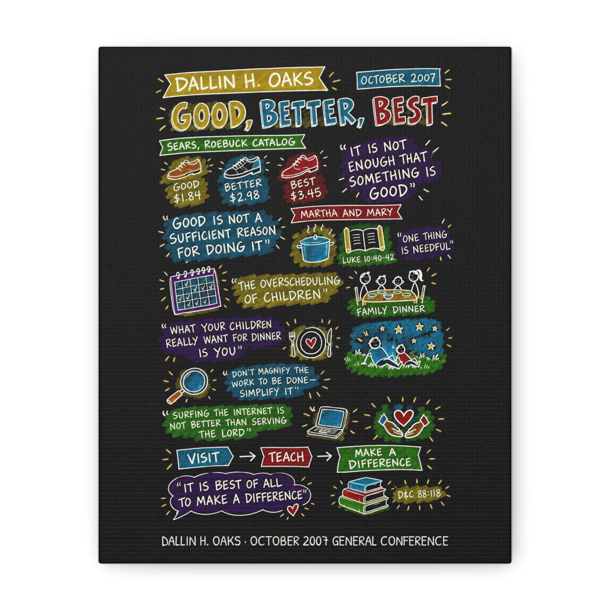 Good, Better, Best Sketch Note Canvas (Black) — Dallin H. Oaks