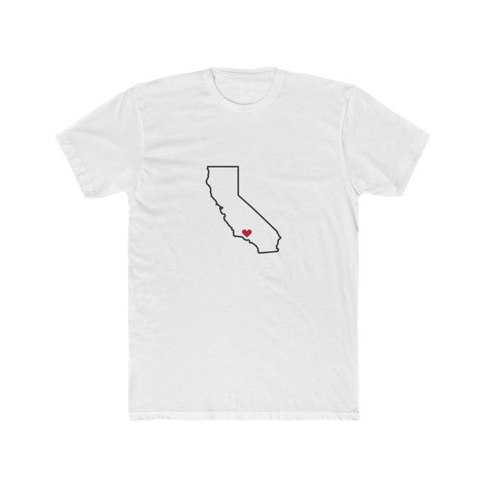 California Ventura Mission Heart Map shirt in White: California outline with a red heart, front view