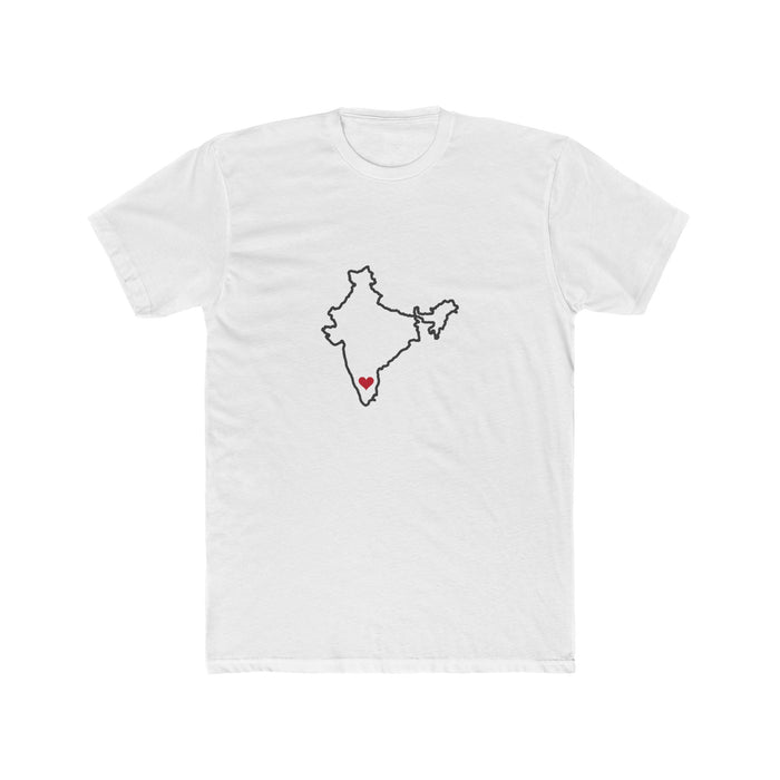 India Bengaluru Mission Heart Map shirt in White: India outline with a red heart, front view