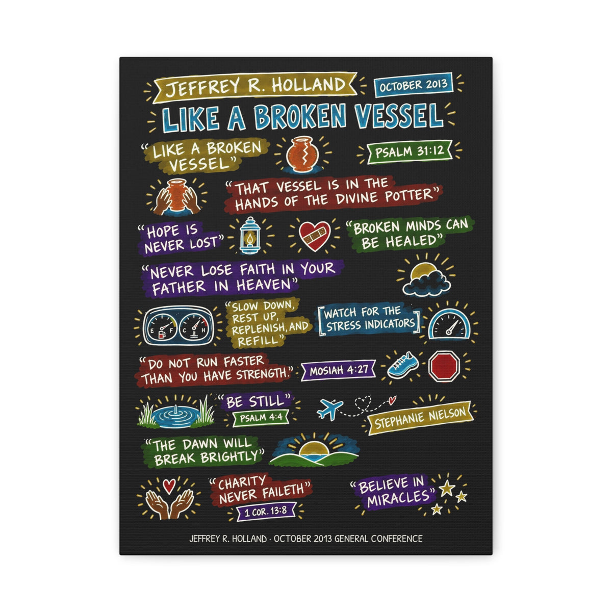 Like a Broken Vessel Sketch Note Canvas (Black) — Jeffrey R. Holland