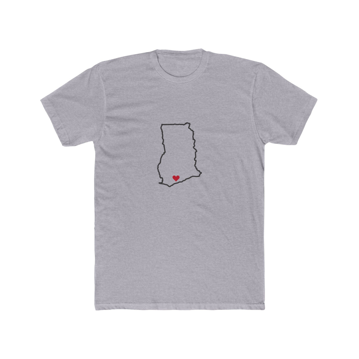 Ghana Cape Coast Mission Heart Map shirt in Heather Grey: Ghana outline with a red heart, front view