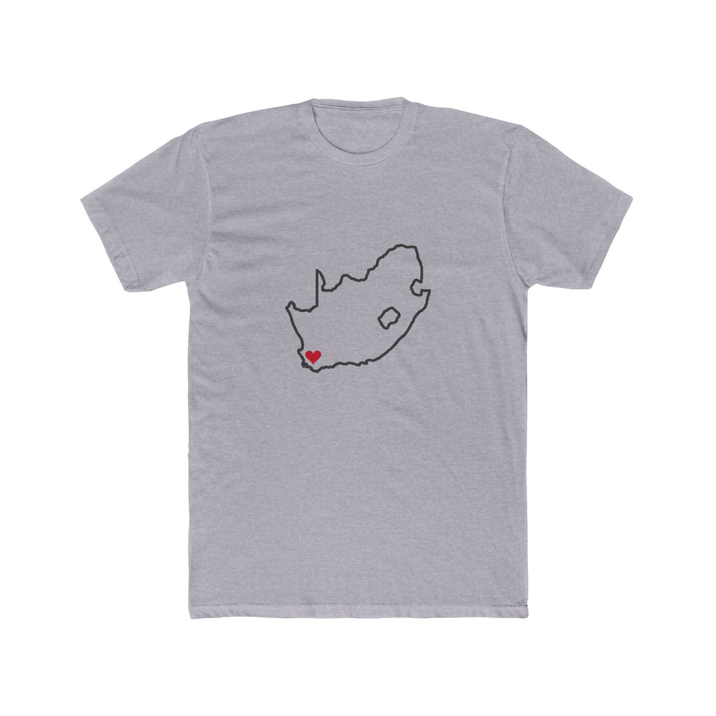 South Africa Cape Town Mission Heart Map shirt in Heather Grey: South Africa outline with a red heart, front view