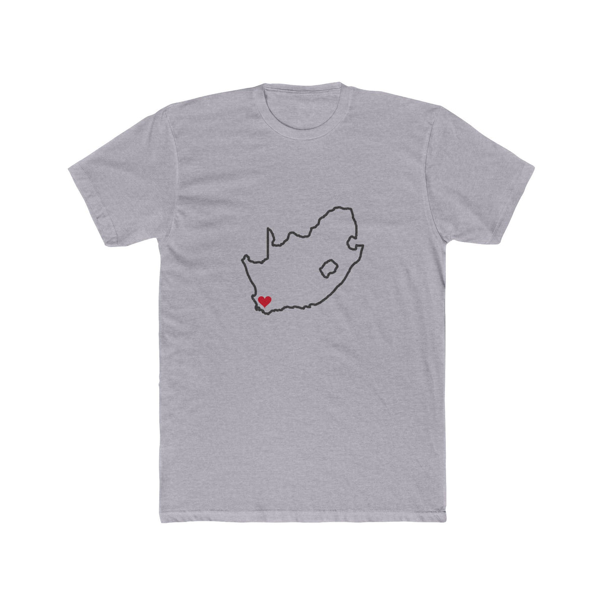 South Africa Cape Town Mission Heart Map shirt in Heather Grey: South Africa outline with a red heart, front view