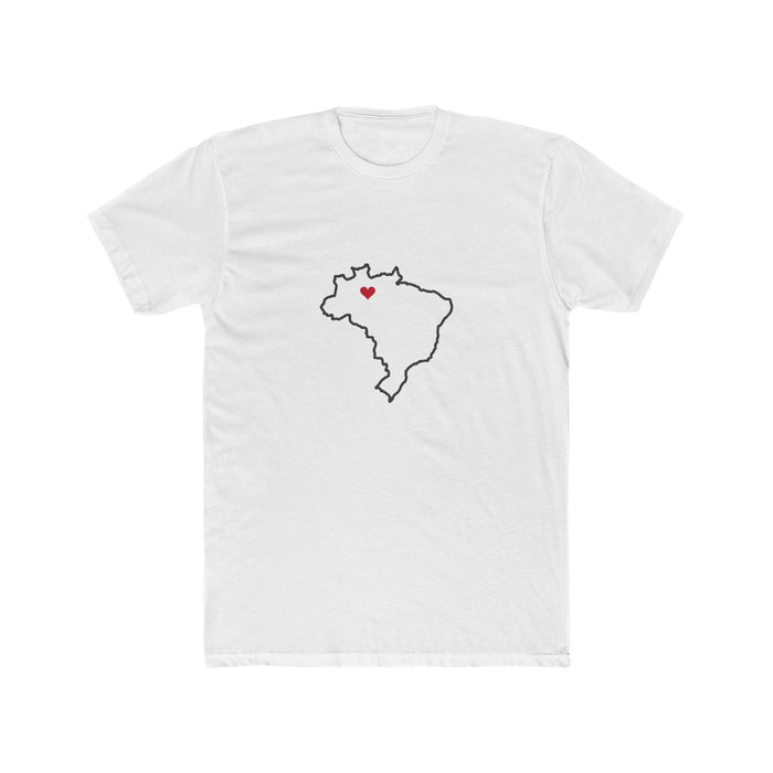 Brazil Manaus North Mission Heart Map shirt in White: Brazil outline with a red heart, front view