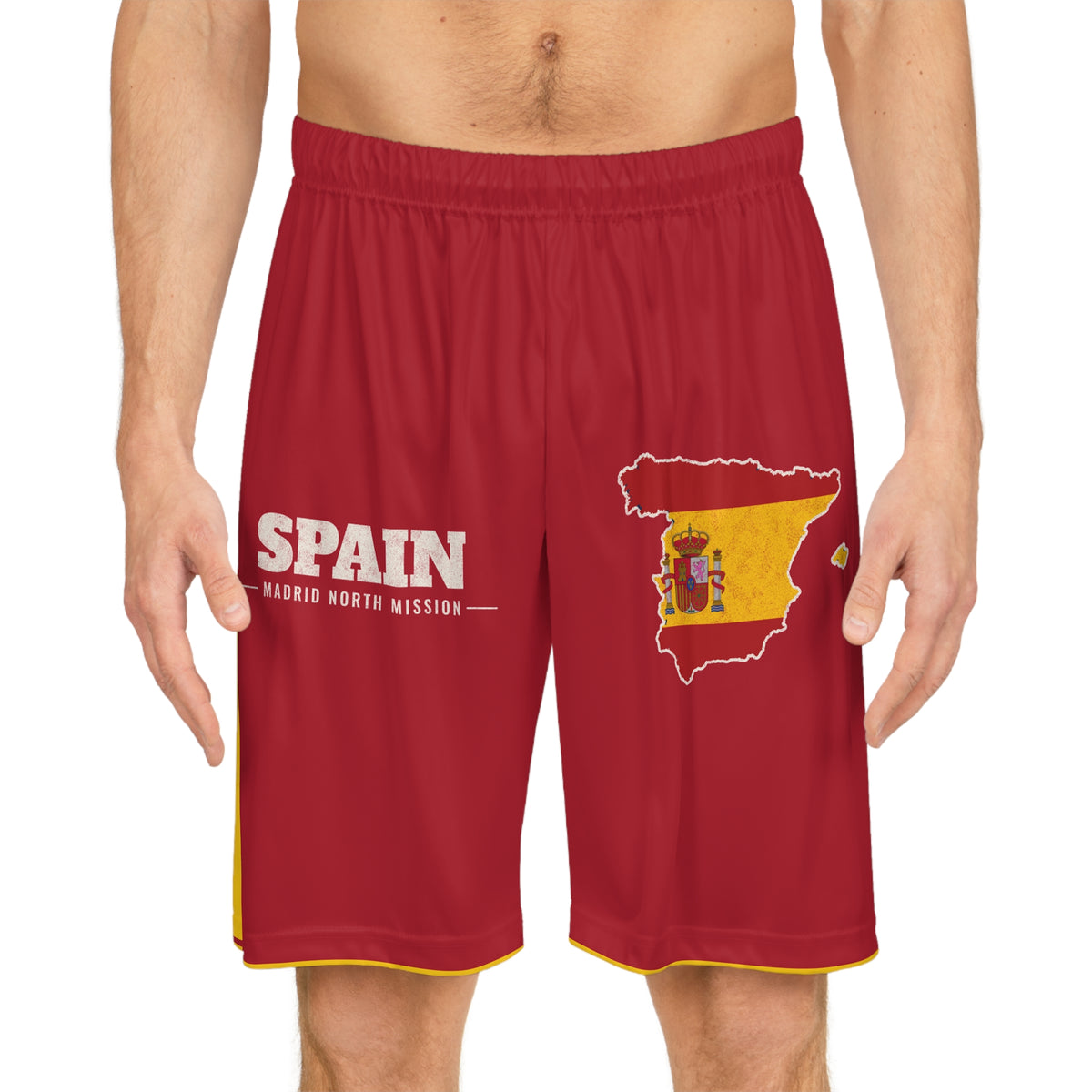 Spain Madrid North Mission Basketball Shorts, worn, front view