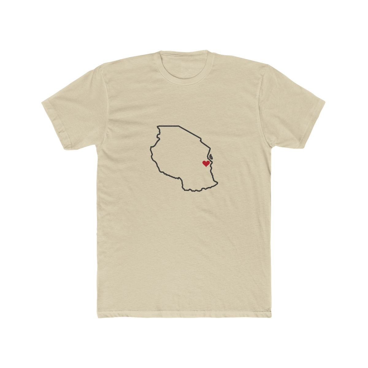 Tanzania Dar es Salaam Mission Heart Map shirt in Cream: Tanzania outline with a red heart, front view