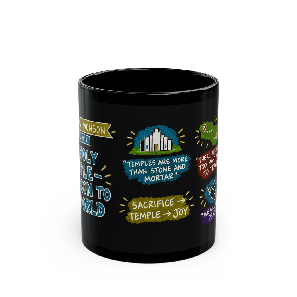 The Holy Temple—a Beacon to the World Sketch Note Black Mug — Thomas S. Monson