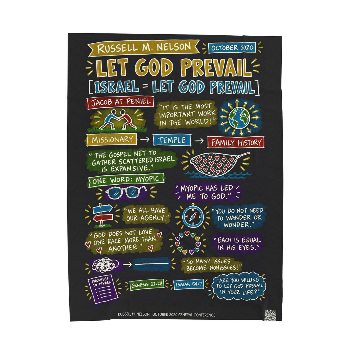 Let God Prevail Sketch Note Plush Blanket — Russell M. Nelson