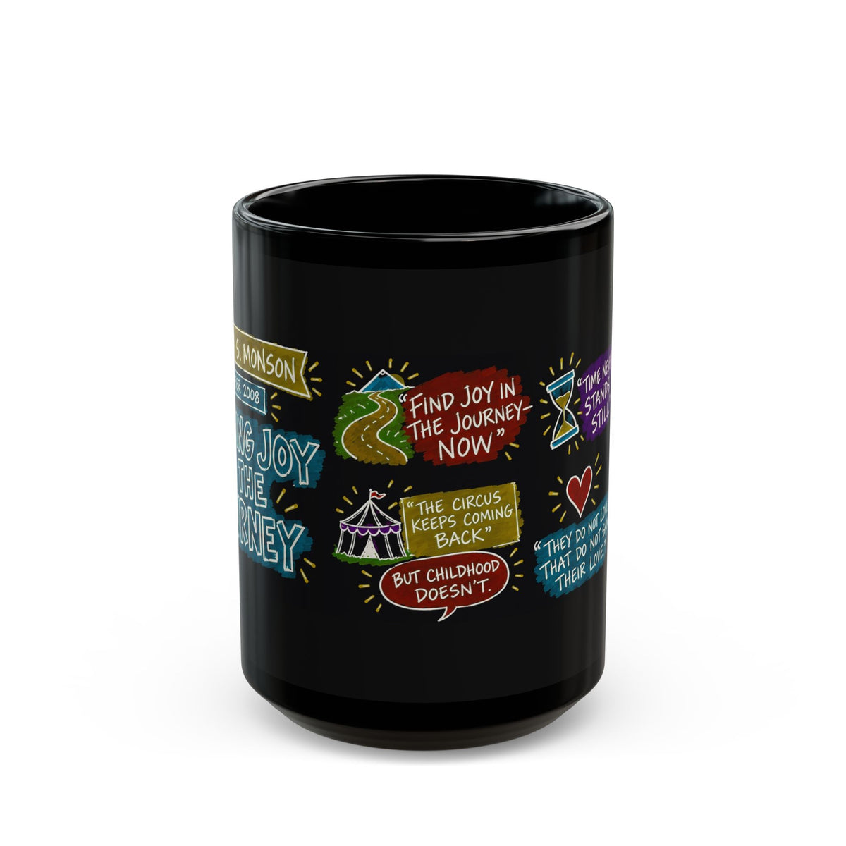 Finding Joy in the Journey Sketch Note Black Mug — Thomas S. Monson