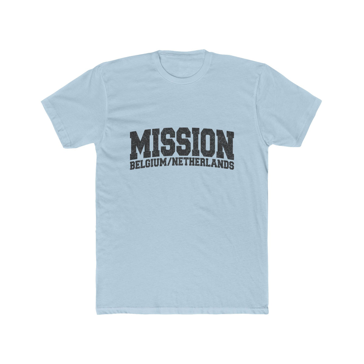 Belgium/Netherlands Mission T-Shirt in Solid Light Blue, front view