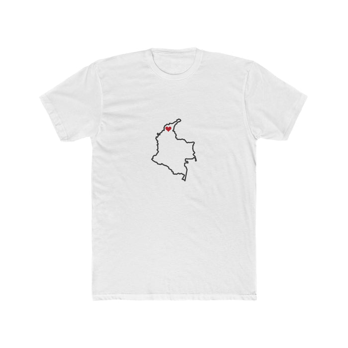 Colombia Barranquilla Mission Heart Map shirt in White: Colombia outline with a red heart, front view