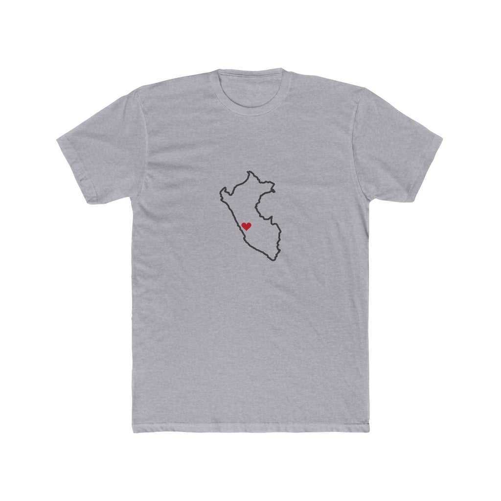 Peru Lima South Mission Heart Map shirt in Heather Grey: Peru outline with a red heart, front view