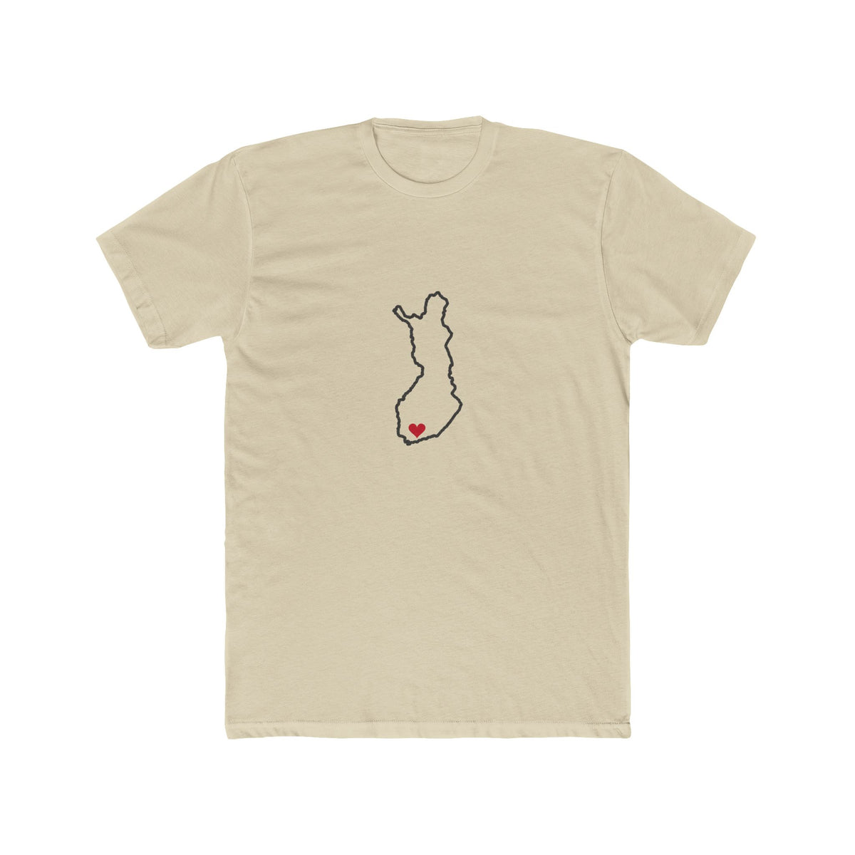 Finland Helsinki Mission Heart Map shirt in Cream: Finland outline with a red heart, front view