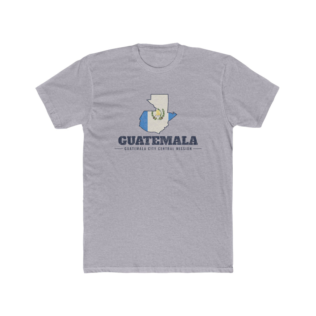 Guatemala Guatemala City Central Mission Flag Map shirt in Heather Grey: flag of Guatemala in the outline of Guatemala with navy lettering, front view