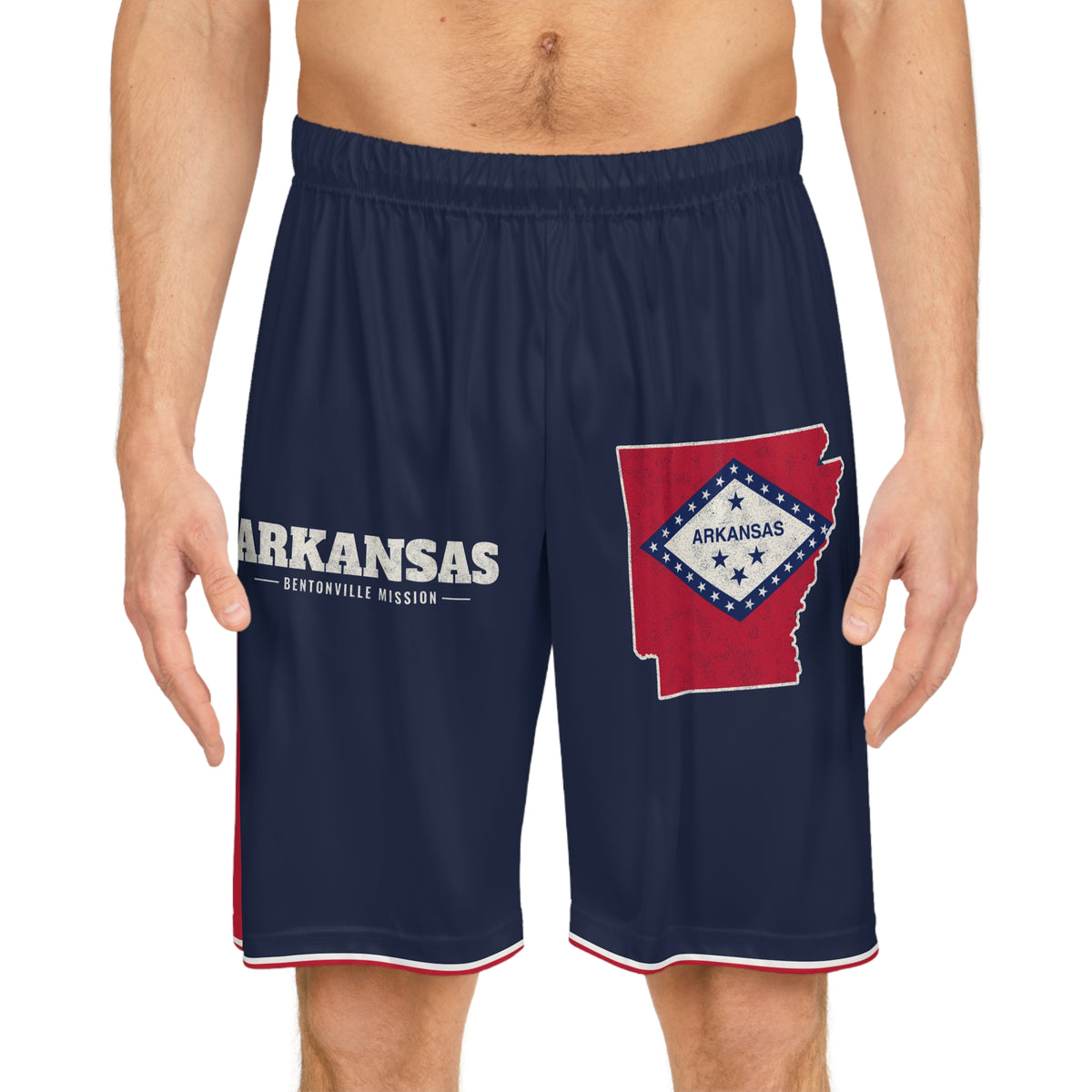 Arkansas Bentonville Mission Basketball Shorts, worn, front view