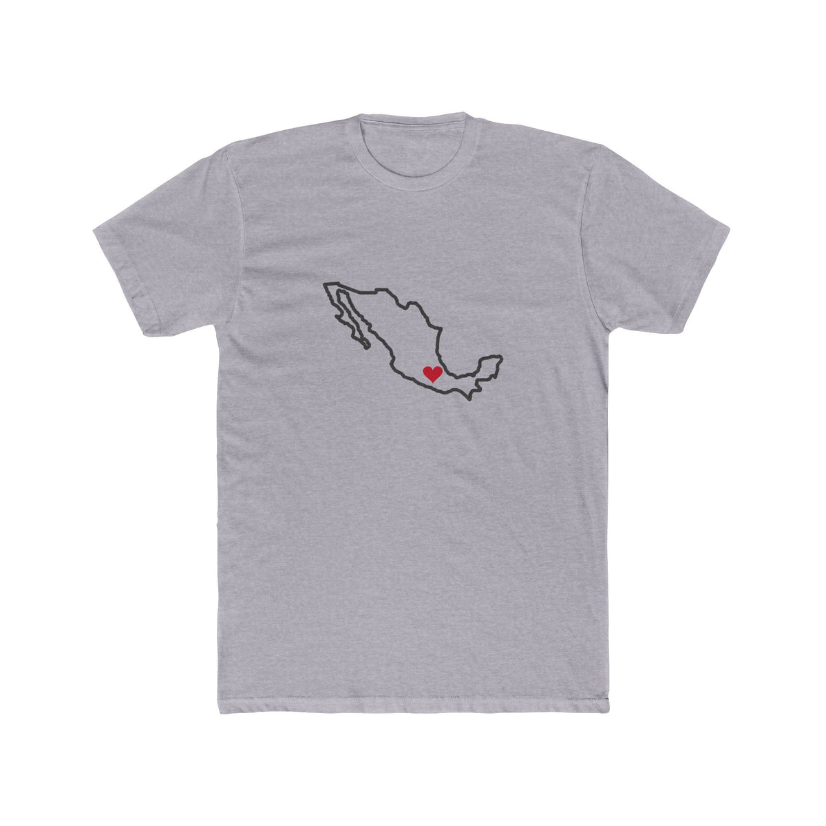 Mexico Veracruz Mission Heart Map shirt in Heather Grey: Mexico outline with a red heart, front view