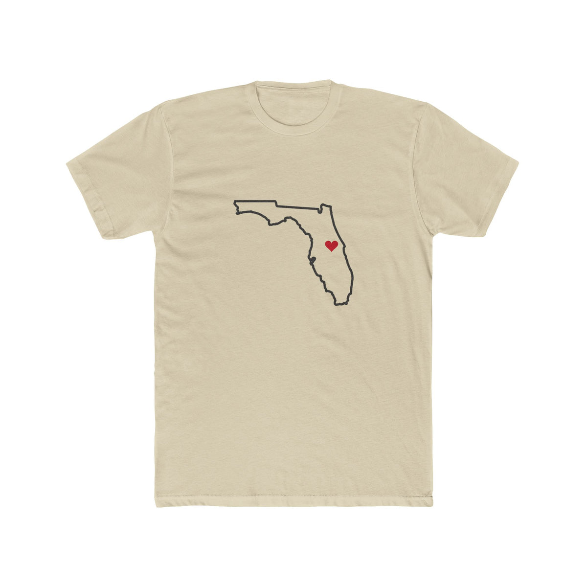 Florida Orlando Mission Heart Map shirt in Cream: Florida outline with a red heart, front view