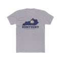 Kentucky Louisville Mission Flag Map shirt in Heather Grey: Kentucky state flag in the outline of Kentucky with navy lettering, front view