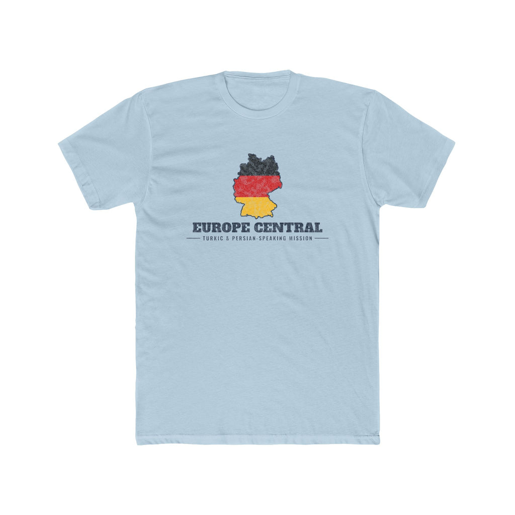 Europe Central Turkic and Persian-Speaking Mission Flag Map shirt in Desert Pink: German flag in the outline of Germany with navy lettering, front view
