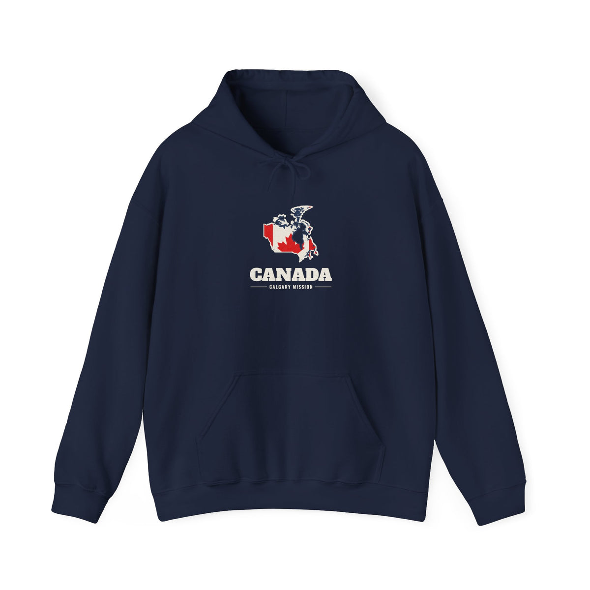 Canada Calgary Mission Flag Map Hoodie in Navy, front view with the flag map and mission name
