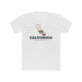 California Bakersfield Mission Flag Map shirt in White: California state flag in the outline of California with navy lettering, front view