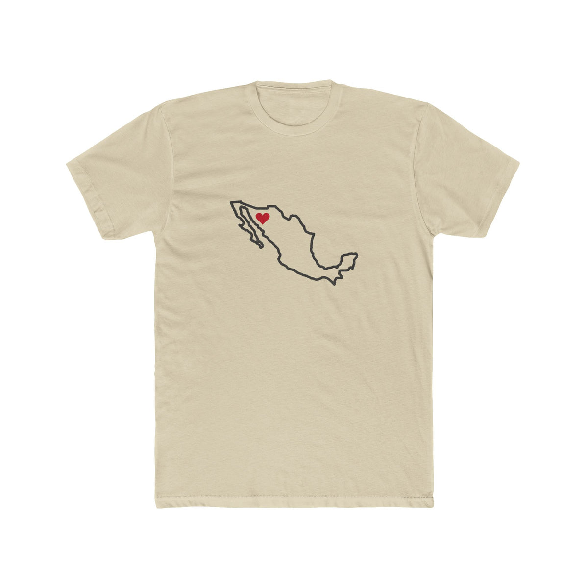 Mexico Hermosillo Mission Heart Map shirt in Cream: Mexico outline with a red heart, front view