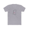 Mississippi Jackson Mission Heart Map shirt in Heather Grey: Mississippi outline with a red heart, front view