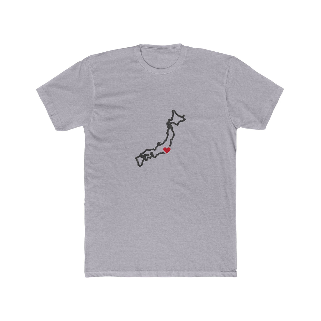 Japan Tokyo South Mission Heart Map shirt in Heather Grey: Japan outline with a red heart, front view