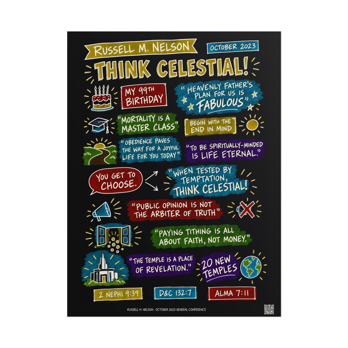 Think Celestial! Sketch Note Poster (Black) — Russell M. Nelson