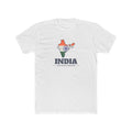 India New Delhi Mission Flag Map shirt in White: flag of India in the outline of India with navy lettering, front view